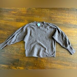 Pink Rose brown sweater bishop lantern poet sleeves size L